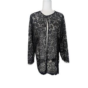 Catherines Black Floral Lace Open Front Cardigan Jacket Womens 0X Plus Size NWT